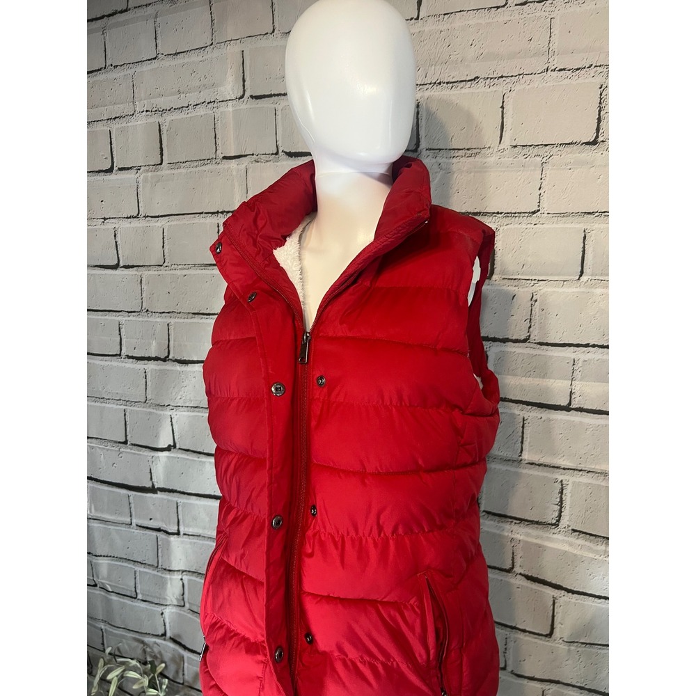 Banana Republic Red Puffer Vest Faux Shearling Lined Quilted Full Zip Women's M